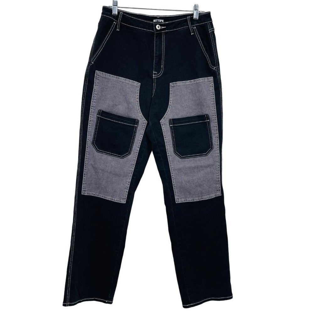 Hot Topic Carpenter Jeans Women 11 Black Contrast Stitch Double Knee Goth Grunge